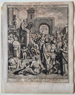 Antieke gravure Ezra leest de Wet Nehemia 8 Ottens 1754