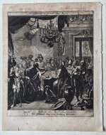 Antieke gravure Belshazzars feast Daniel 5 Ottens 1754
