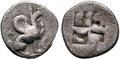 Ionia-Teos. Circa-450-425-BC.-AR-Trihemiobol-12mm-1.24-g.-Griffin