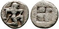 Islands-off-Thrace-Thasos. Circa-500-480-BC.-AR-1-8-Stater-11mm-0.98-g.-Satyr