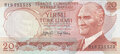 TURKEY-P.187a-20-Lira-L.1970-(1974)-UNC