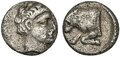 Caria-Uncertain.-Circa-380-340-BC.-AR-Diobol-10mm-1.29-g.-Bull