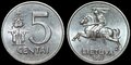 LITHUANIA-KM.87-5-Centai-1991-UNC